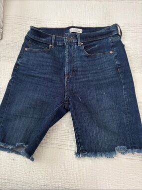 LOFT Dark Blue Frayed Hem Denim Bermuda Shorts